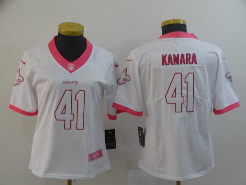 Women Nike Saints 41 Alvin Kamara White Pink Fashion Rush Limited Jersey,We sell and wholesale Women Nike Saints 41 Alvin Kamara White Pink Fashion Rush Limited Jersey on line form chian!